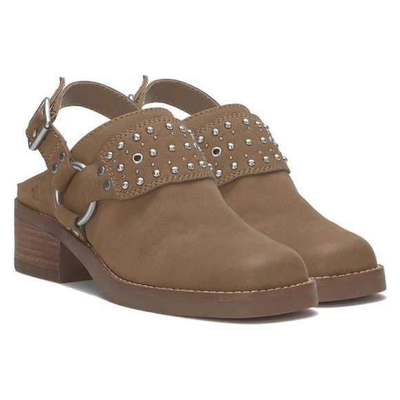 Lucky‎ Brand Shoes Kalv Leather Studded Buckle Western Sling Back Mules 8.5 - Picture 1 of 5